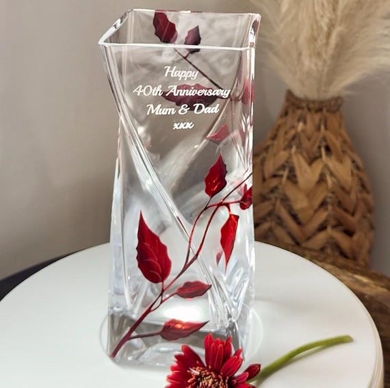 Personalised Ruby Anniversary Twist Vase - 20cm Tall