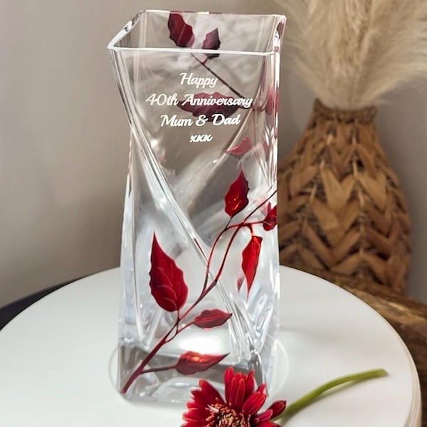 Personalised Ruby Anniversary Twist Vase - 20cm Tall