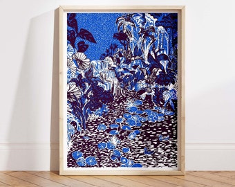 Blue Waterfall Wall Art for Hallway Art Print Blue Garden Art Print for Living Room Garden Wall Art for Bedroom