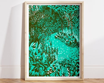 Green Garden Illustration Wall Art for Entry Hall Art Print for Kitchen Garden Art Print for Living Room Garden Wall Art for Bedroom