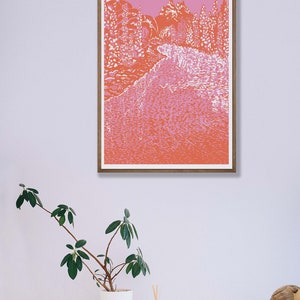 Pink and Orange Wall Art for Home Decor Modern Wall Art for Living Room Pink Art Print Gift for Her Lake and Mountain Art Print image 5