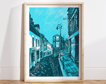 Frome Catherine Hill illustration Artwork Modern Wall Art for Home Decor Art Print Turquoise, Somerset Wall Art.