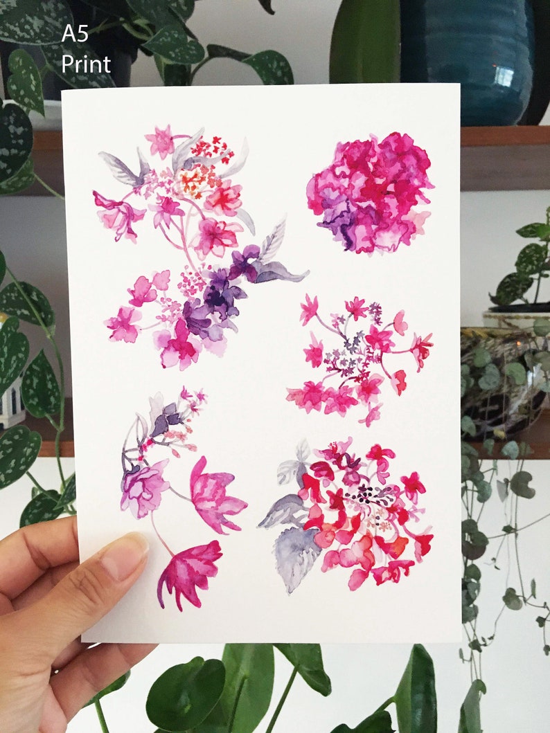 Modern Watercolour Botanical Art Print: Hydrangea Flower Study A Unframed Artwork for Home Decor and Gift. image 2