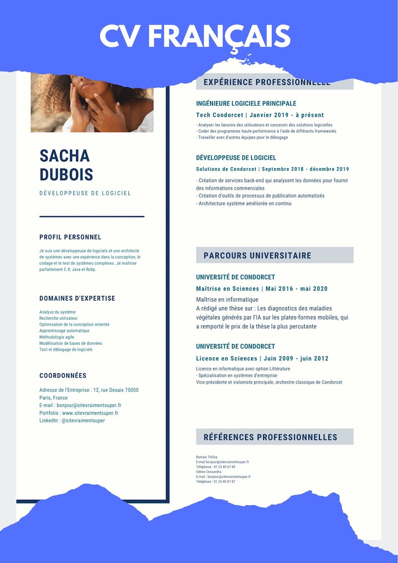 French Application Template CV Template Modern Resume Etsy French Application Template CV Template Modern Resume Etsy