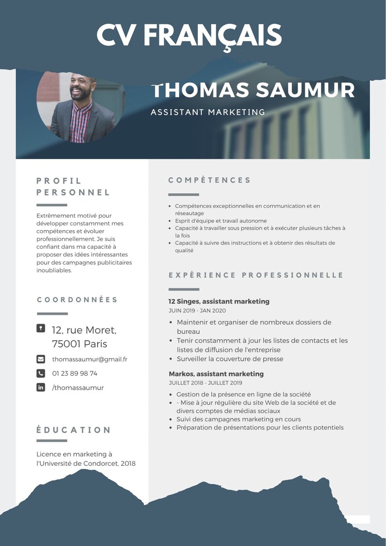 French Application Template CV Template Modern Resume Etsy