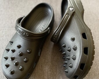 Black iridescent crocs with tassels sale