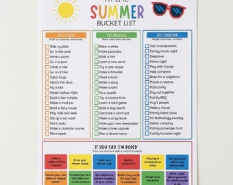Kids Summer Bucket List Printable | Editable Canva Template | Summer Activities for Kids | Boredom Buster Checklist | Instant Download PDF