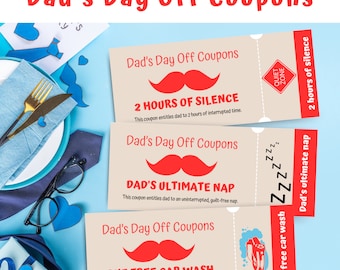 Coupons imprimables pour la fête des pères | Chèques-cadeaux DIY pour papa d'enfants | Cadeau de dernière minute pour papa | Téléchargement numérique