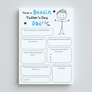 Lustiger Papa Fragebogen zum Ausdrucken | Bussin Vatertagsgeschenk von Teens | Füllen Sie die leere Karte aus | Last Minute Papa Geschenk | Sofort Download