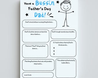 Cuestionario divertido para papá (imprimible) / Regalo original para el Día del Padre de adolescentes / Tarjeta para completar / Regalo de última hora para papá / Descarga instantánea