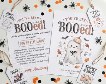 You've Been Booed Printable Kit, Pastel Halloween Boo Basket Tags, Cute Ghost Neighborhood Boo Game Signs, Boho Trick or Treat Gift Labels