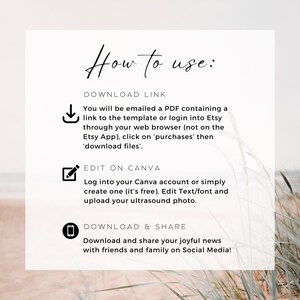 May include: White square graphic with text "How to use:" and instructions for downloading, editing on Canva, and sharing on social media. Includes icons for download, edit, and share.