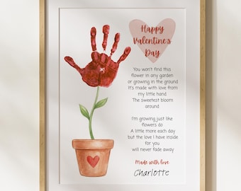 Valentine Handprint Flower Printable | Valentine Gift From Kids | Handprint Poem Keepsake for Mom Dad Grandma | Preschool Classroom Art