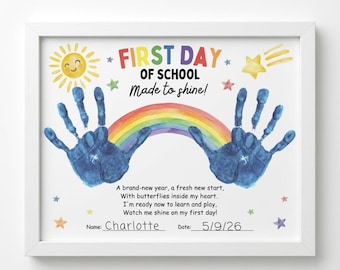 First Day of School Handprint Craft | Printable Keepsake Sign with Poem | Rainbow Back to School Activity | Preschool Kindergarten