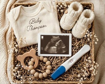 Boho Pregnancy Announcement Digital Template | Editable Baby Reveal with Ultrasound | Gender Neutral Social Media Reveal | Instant Download