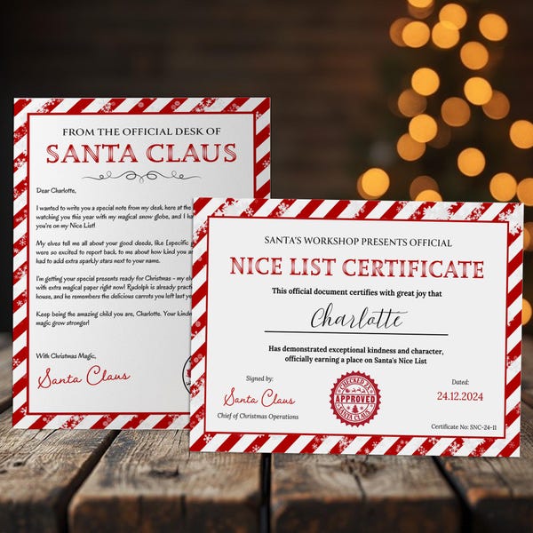 Modelo de Carta do Papai Noel | Certificado de Boas Ações para Imprimir | Lembrancinhas para a Véspera de Natal | PDF de Correio do Polo Norte | Lista de Boas Ações do Papai Noel