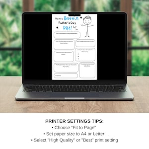 May include: A printable Father's Day activity sheet with the text "Have a Bussin Father's Day Dad!" and a stick figure illustration. The sheet includes prompts for writing about a father, such as "Dad's most annoying thing he does" and "The thing Dad does that sometimes makes me mad".