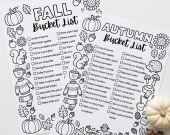 Editable Fall Bucket List Canva, Autumn Activities Checklist Printable, Kids Fall Coloring Page, Family Seasonal To Do List A4 & US Letter