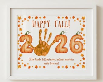 2026 Fall Handprint Craft Printable, Toddler Pumpkin Handprint Art Keepsake, Autumn Preschool Daycare Activity, Happy Fall Memory Template