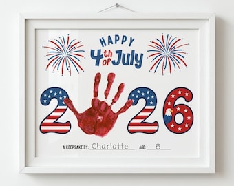 4th of July Handprint Craft Printable | 2026 Happy 4th of July Keepsake Sign | Toddler Preschool Independence Day Art Activity Kids Gift