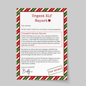 Carta da Fada do Dente do Elfo para Imprimir | Relatório do Elfo de Natal | Nota sobre Dente Perdido | Elfo Personalizado | Fada do Dente de Natal | Download Digital