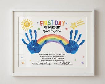 First Day of Nursery Handprint Craft | Printable Keepsake Sign with Poem | Rainbow Back to School Activity | Instant Download