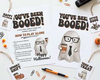 You've Been Booed Coworker Printable Kit, Office Boo Game, Retro Halloween Workplace Boo Basket Tags, I've Been Booed at Work Sign
