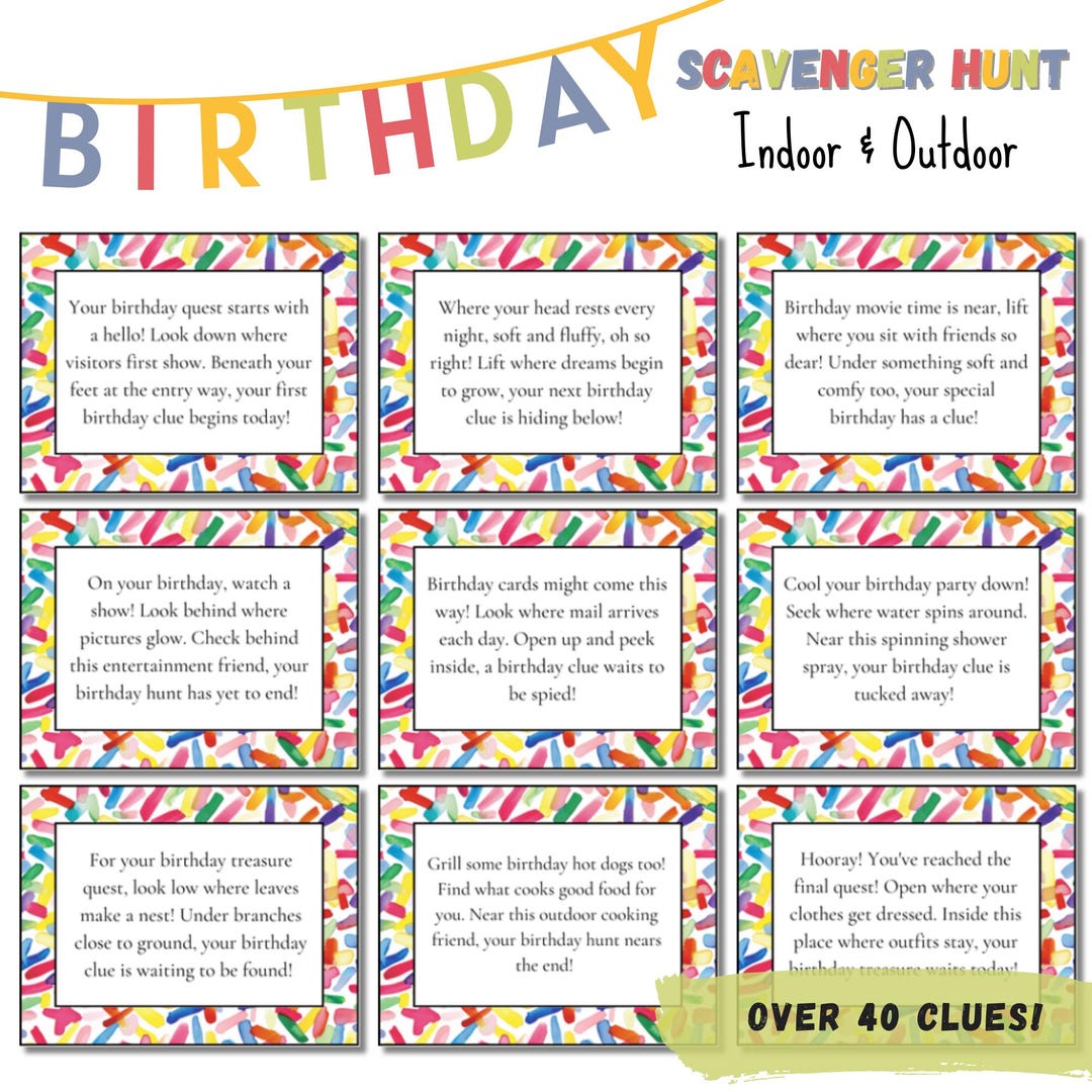 Printable Birthday Scavenger Hunt for Kids | Indoor & Outdoor Treasure ...