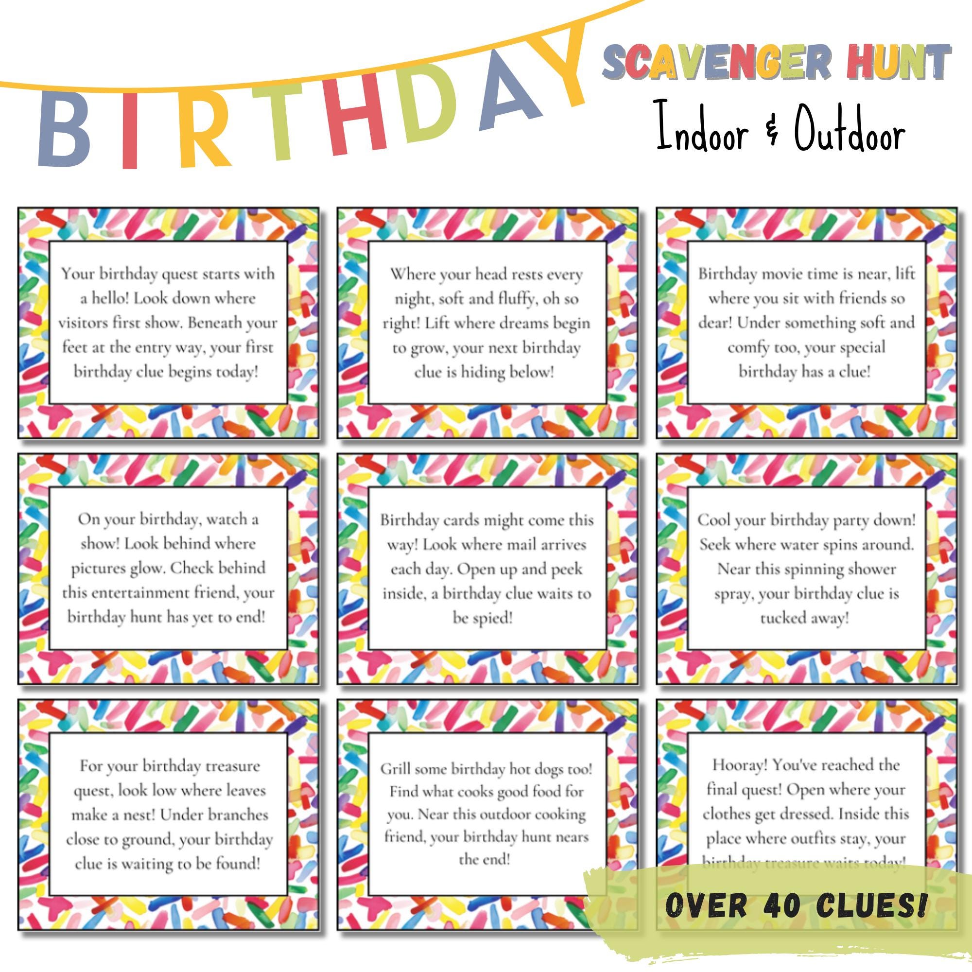 Chasse au trésor d'anniversaire à imprimer pour enfants | Jeu de chasse au trésor intérieur et extérieur | Activité festive avec téléchargement numérique | PDF instantané