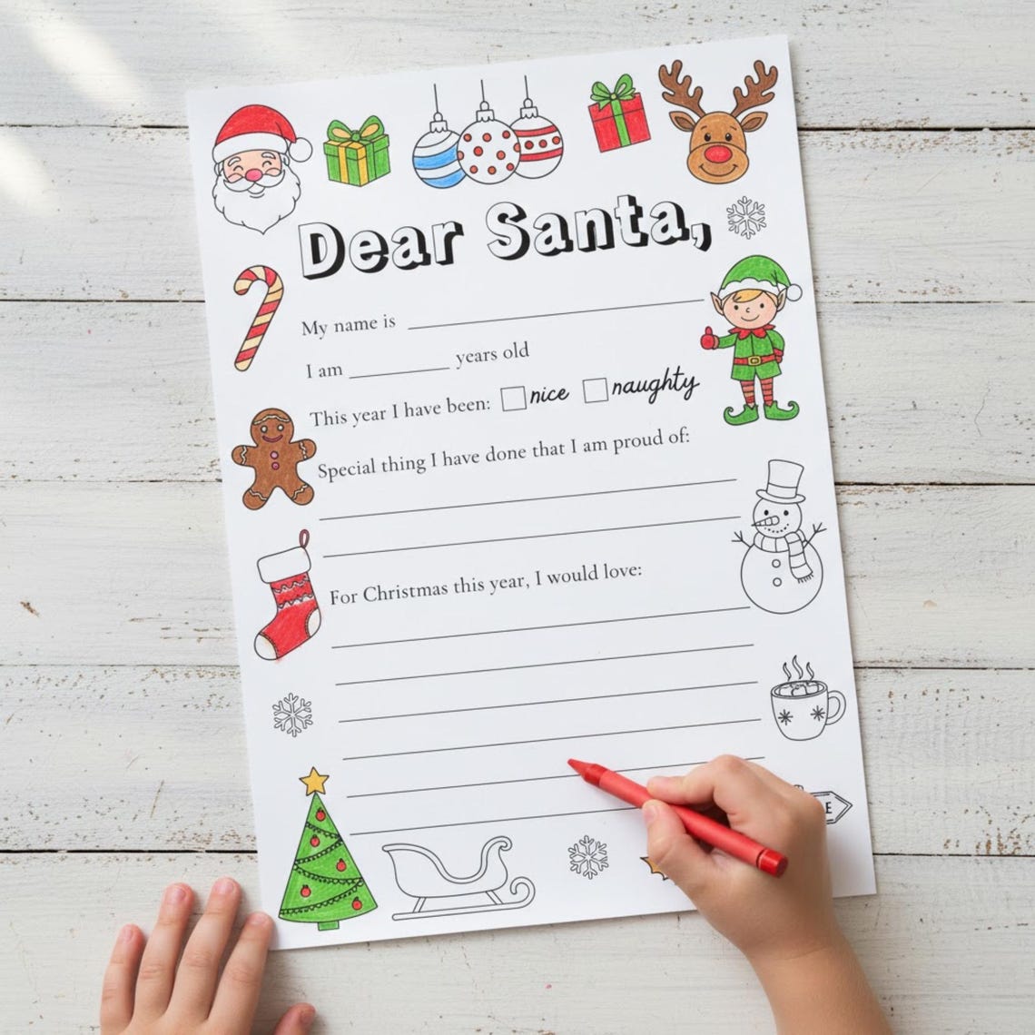 Letter to Santa Printable Coloring Page | Kids Christmas Wish List ...