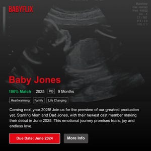 Plantilla digital de anuncio de embarazo estilo Netflix / Revelación de bebé en redes sociales / Revelación de embarazo en película / Anuncio de bebé único