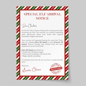 Anuncio de llegada de un nuevo elfo para imprimir / Presentación de un segundo elfo / Carta para varios elfos / Incorporación de otro elfo / Carta editable de Papá Noel