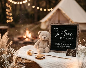 S'mores Pregnancy Announcement Digital | Camping Baby Reveal | Editable Canva Template | Gender Neutral Boho Announcement | Another Baby