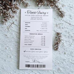 Tooth Fairy Receipt Editable Template | Lost Tooth Certificate Printable | Magical Receipt Instant Download | Letter From Tooth Fairy
