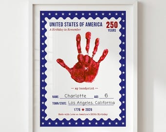 4th of July Handprint Craft Printable | America 250th Birthday Keepsake 1776-2026 | Toddler Preschool Independence Day Activity