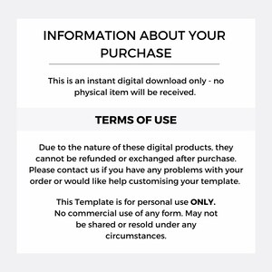 May include: A white background with black text detailing purchase information and terms of use. The text states the product is a digital download, not a physical item, and is for personal use only. No commercial use is permitted.