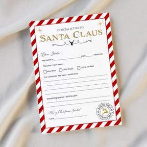 Plantilla de carta a Papá Noel para imprimir / Carta a Papá Noel en formato PDF / Lista de deseos navideños para niños / Carta oficial / Descarga de último momento para Navidad