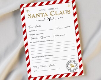 Plantilla de carta a Papá Noel para imprimir / Carta a Papá Noel en formato PDF / Lista de deseos navideños para niños / Carta oficial / Descarga de último momento para Navidad