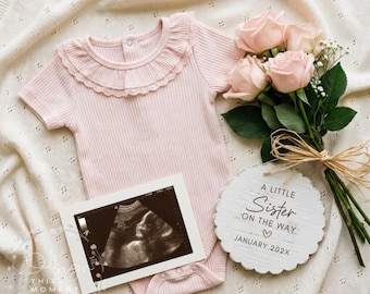 Little Sister Pregnancy Announcement: Baby Girl Ultrasound Reveal, Editable Canva Social Media Template