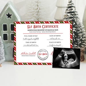 Afdrukbare baby-elfaankondiging | Geboorteakte elfen en echografie | Onthulling nieuw familielid elfen | Elfenrekwisieten | Toevoeging babyelf