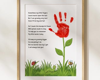 Manualidad imprimible con huellas de manos para el Día de la Madre, Poema floral con huellas de manos, Recuerdo DIY para niños pequeños para mamá, abuela, Nana, Regalo de los niños (PDF)