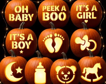 Pregnancy Announcement Pumpkin Stencil, Gender Reveal Carving Template, Fall Baby Reveal Pattern, Baby Shower Pumpkin 10 Pack Printable