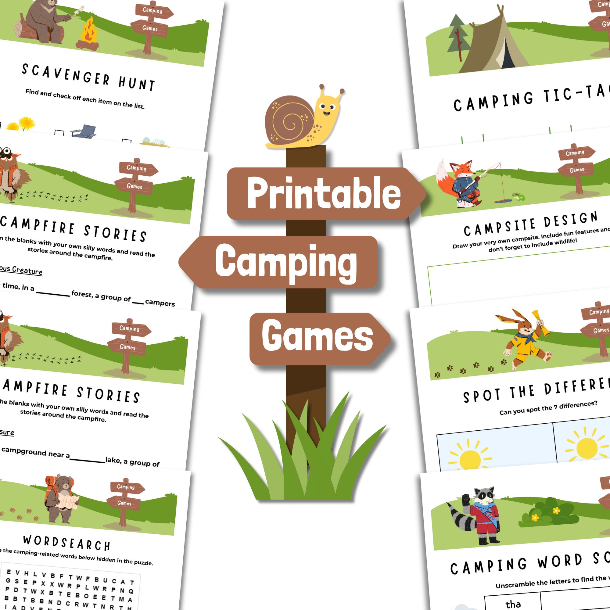 Family Camping Games Bundle, Kids RV Road Trip Activity Pack, Printable ...
