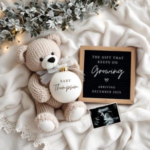 Neutral Christmas Pregnancy Announcement | Due In December Baby Announcement | Digital Pregnancy Reveal | Modern Baby Reveal Template