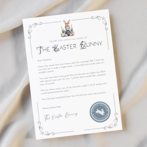 Plantilla de carta editable del Conejo de Pascua / Correo oficial del Conejo de Pascua / Sorpresa imprimible para la mañana de Pascua / Relleno de cesta de Pascua para niños