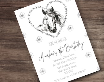 Invitation imprimable de fête d&#39;anniversaire de cheval, partie d&#39;équitation modifiable, téléchargement numérique, anniversaire de cheval de fille, invitation de partie de ferme de cheval