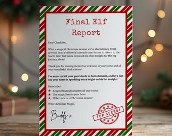 Printable Elf Goodbye Letter | Final Elf Report | Last Day Elf Note | Christmas Eve Note | Personalized Elf Letter Download | Elf Ideas
