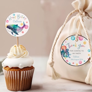 Under The Sea Cake Topper & Thank You Tags Printable | Ocean Birthday Party Decorations | Cupcake Toppers Digital Download