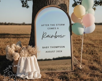Rainbow Baby Pregnancy Announcement Digital | After the Storm Mirror Baby Reveal | Social Media Canva Template | Boho IVF Miracle Neutral
