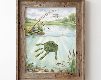 Fathers Day Fishing Handprint Craft | Printable Dad Gift From Kids | DIY Fish Art Keepsake Card for Toddler